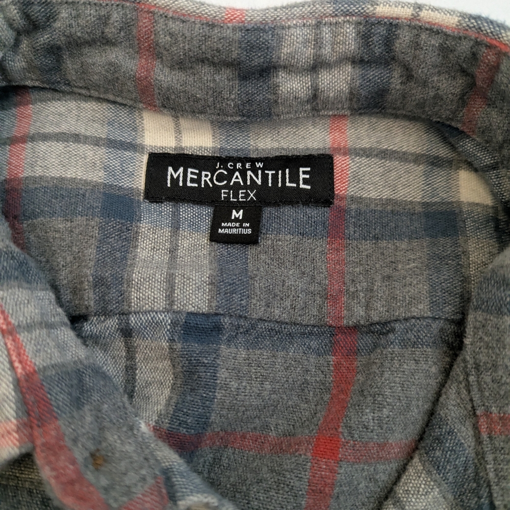 J. Crew Gray, Blue and Red Plaid Button-Down Shirt with Elbow Patches - Picture 3 of 6